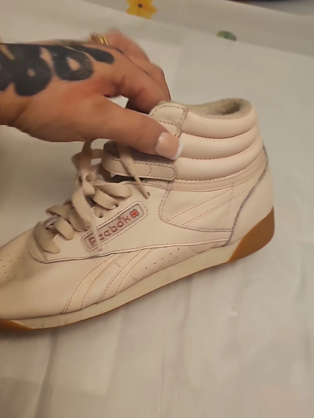 Reebok Freestyle Hi High Top Sneakers Cream & Brown